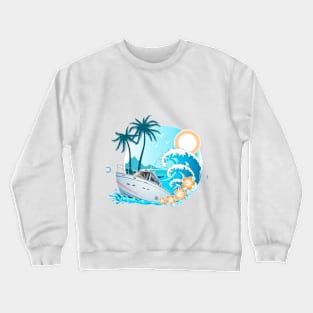 Cruise Ship In Front Of Vintage Sunset Crewneck Sweatshirt